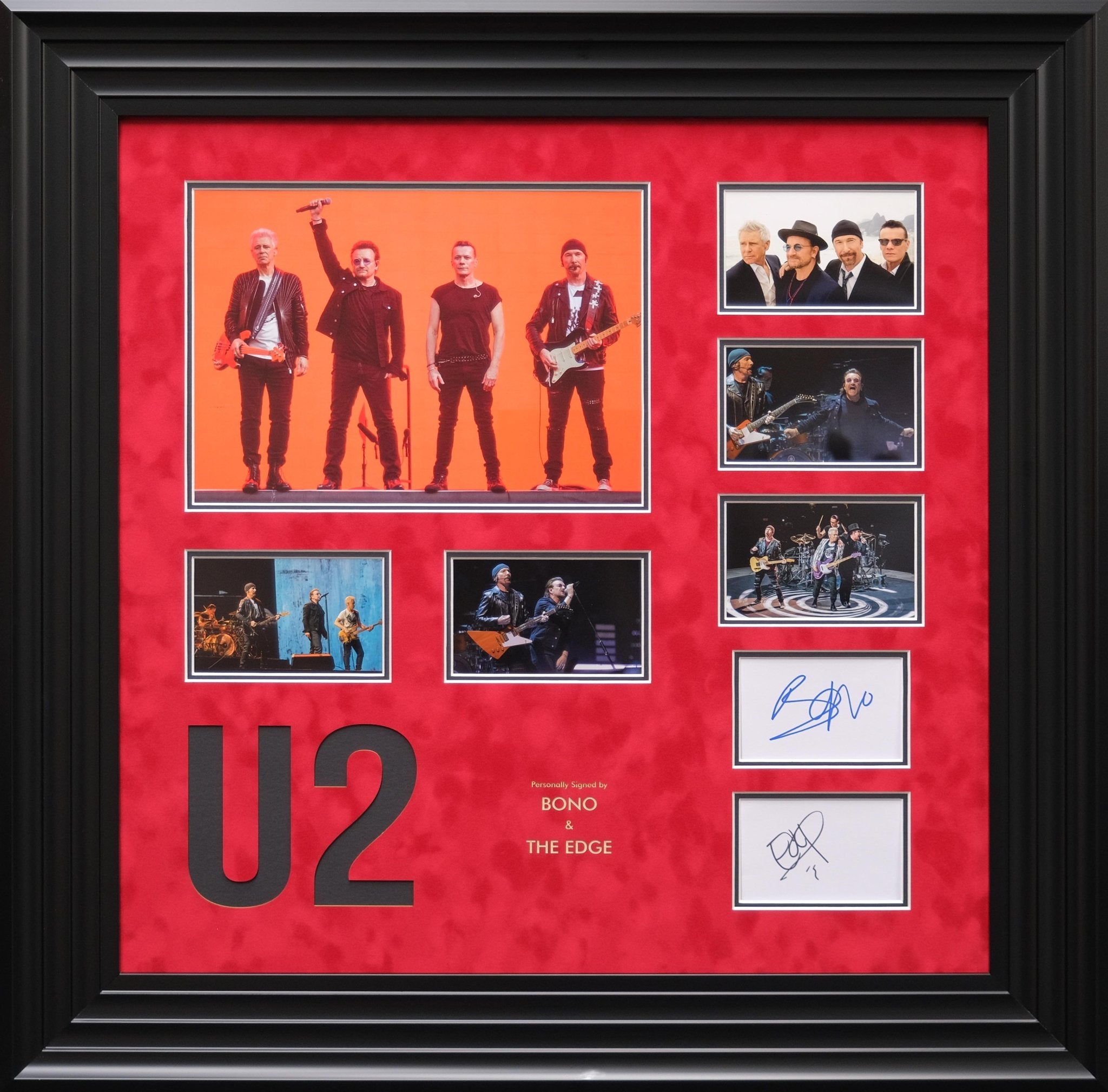 U2 Bono and The Edge signed White Card Photograph Framed Display - Memorabilia Framers Shop
